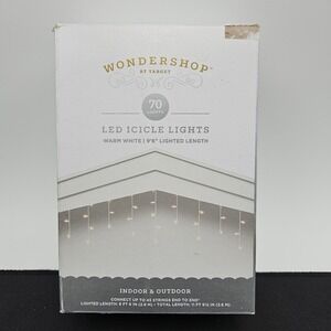 Wondershop LED Icicle Lights 70 Count Warm White White Wire Indoor Outdoor 9.5ft